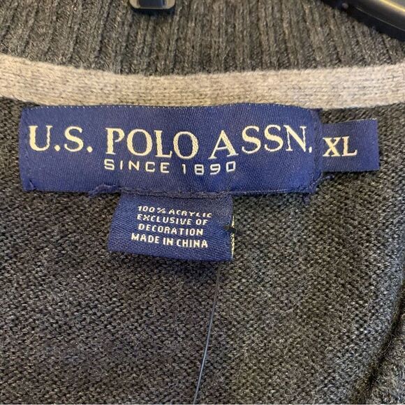 US Polo Association Mens B Neck Sweater Charcoal Heather Size XL - Picture 7 of 9